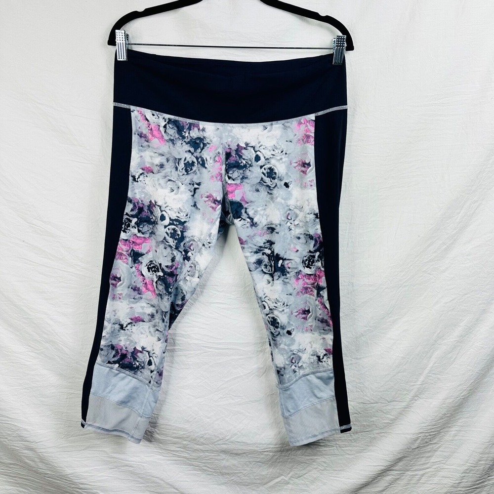 Lululemon leggings size 12 black‎ floral gray white purple